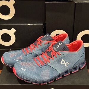 On Running Blue and Coral Athletic Shoes